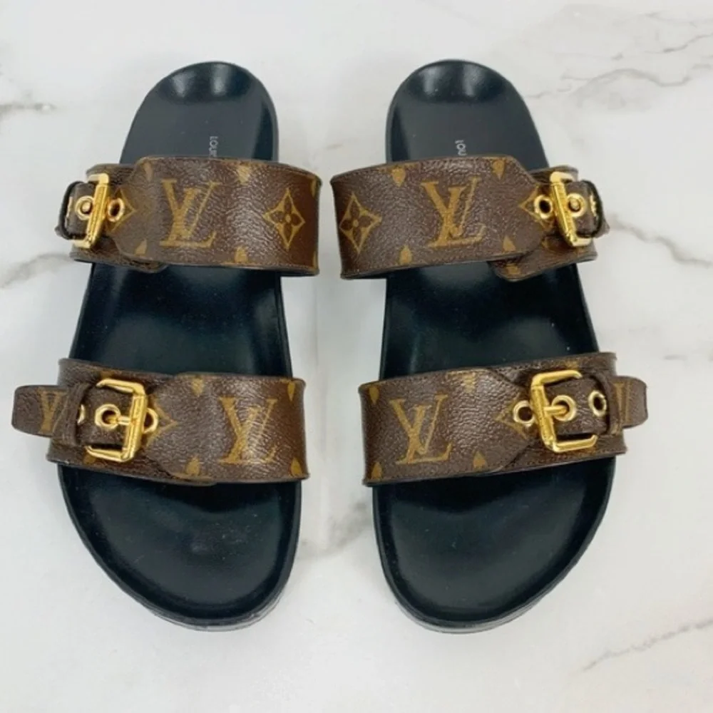 Louis Vuitton Black and Brown Monogram Sandals
